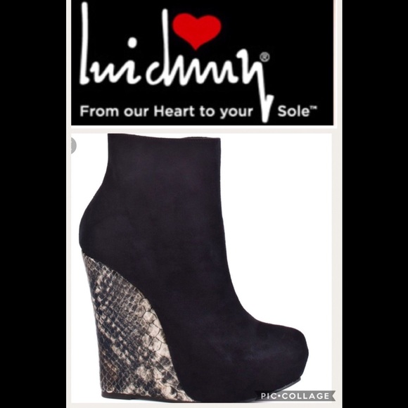 Luichiny Shoes - Black faux suede wedge ankle boots
